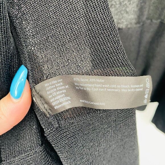 Eileen Fisher Size Medium Black Long Sleeve Open Front Ruffle Hem Cardigan - Picture 6 of 8